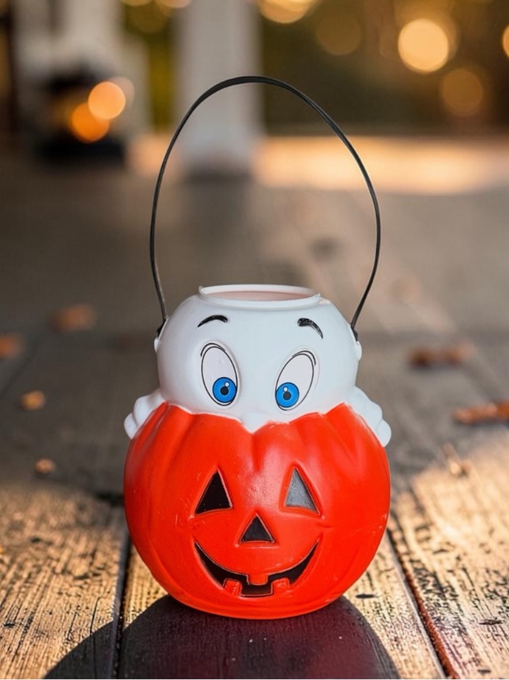VTG 1995 Empire Casper Ghost Pumpkin Blow Mold Halloween Candy Bucket Pail